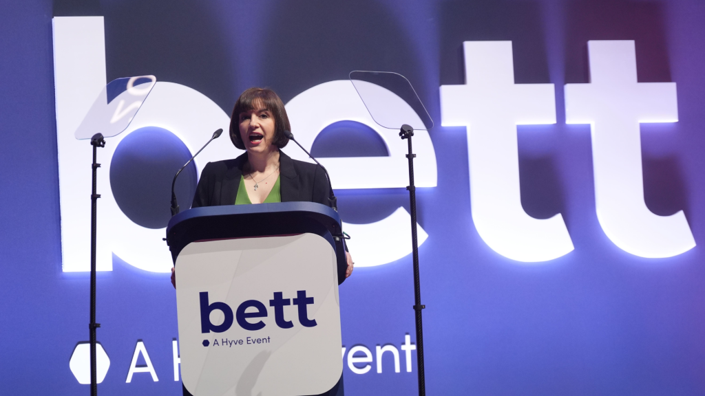 Bridget Phillipson on stage speaking to the audience at Bett UK 2026